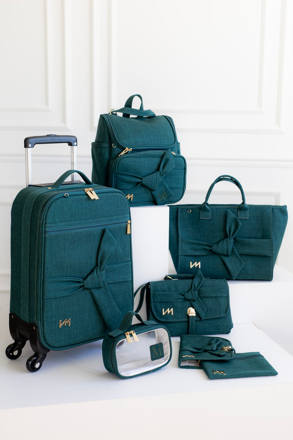 Kit Bolsas Maternidade Nós Verde - Mala de rodinhas,  Mochila 2 em 1 , Bolsa Cloe, Necessaire cristal PP, trocador portátil e kit porta documentos.