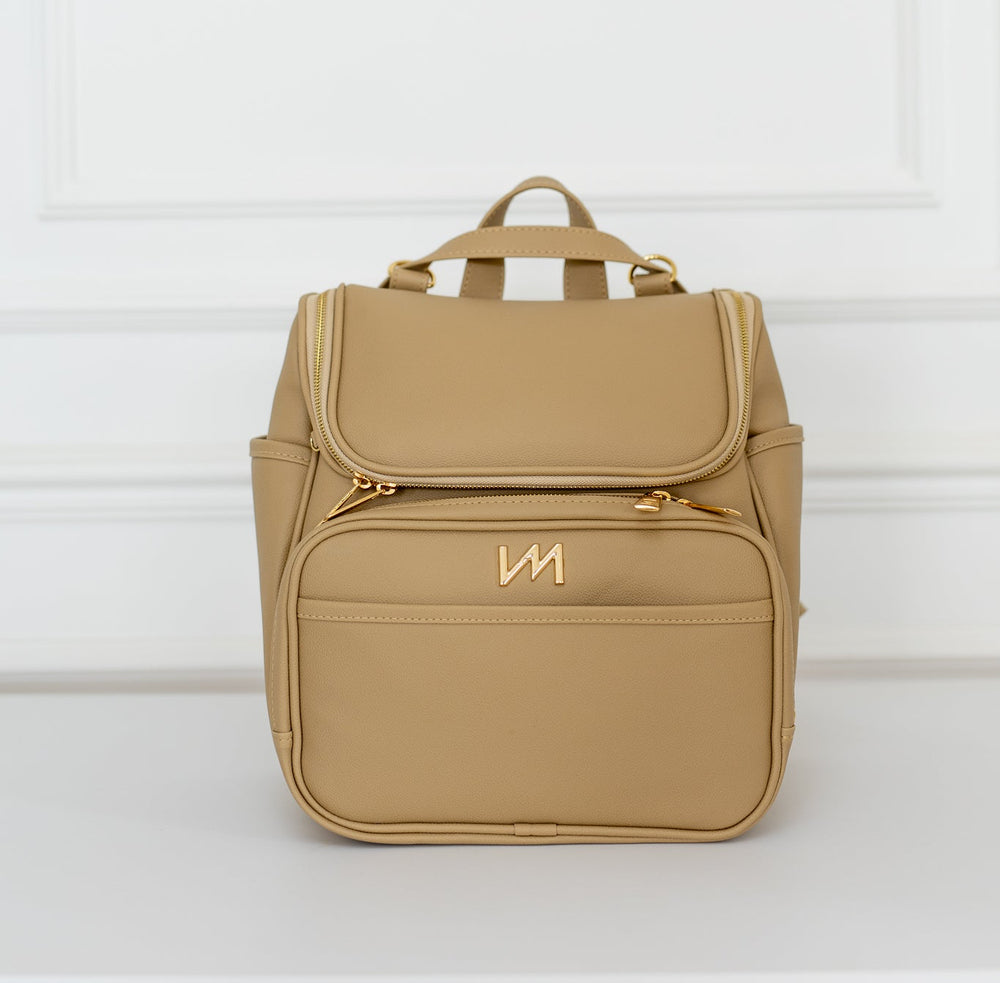 Kit Bolsas Maternidade Ella Bege - Mala de rodinhas, Bolsa Madeleine, Mochila 2 em 1 e trocador portátil.