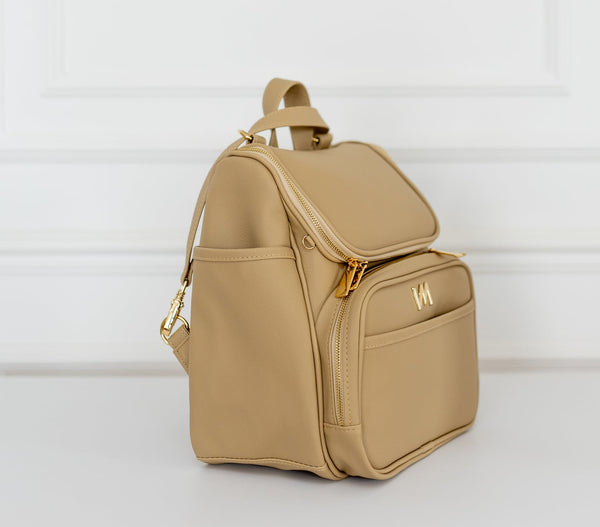 Kit Bolsas Maternidade Ella Bege - Mala de rodinhas, Bolsa Madeleine, Mochila 2 em 1 e trocador portátil.