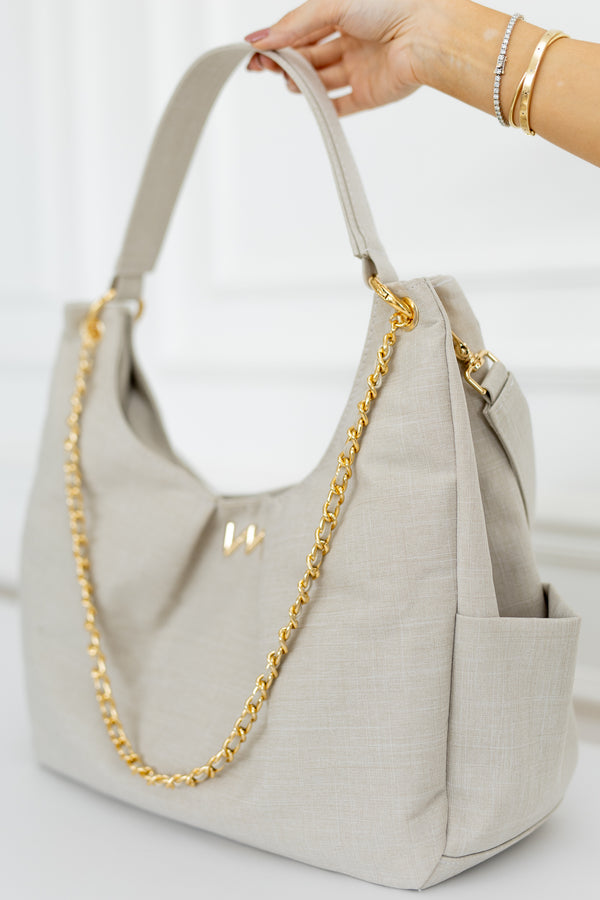 Bolsa Madeleine Linho Bege - Pronta Entrega