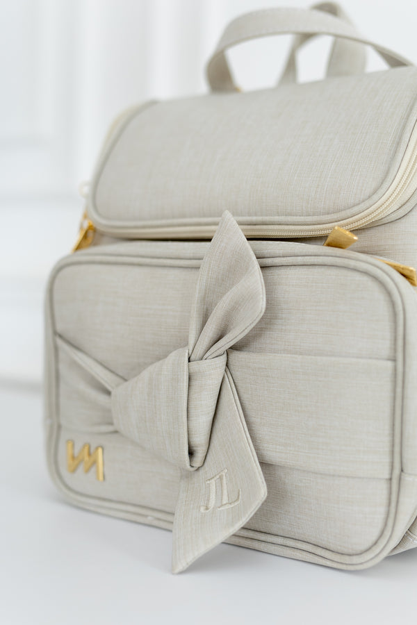 Kit Bolsas Maternidade Nós Bege - Mala de rodinhas, Mochila 2 em 1 , Bolsa Cloe e Kit de Necessaires.
