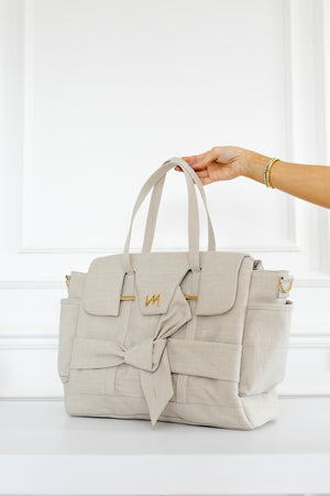 Kit Bolsas Maternidade Nós Bege - Mala de rodinhas, Bolsa Cleo , Frasqueira Termica e Trocador Portátil.