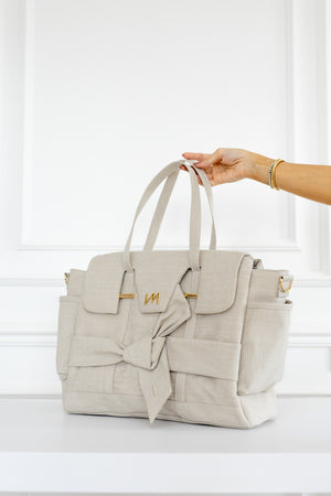 Kit Bolsas Maternidade Nós Bege - Mala de rodinhas, Bolsa Cleo , Frasqueira Termica e Trocador Portátil.