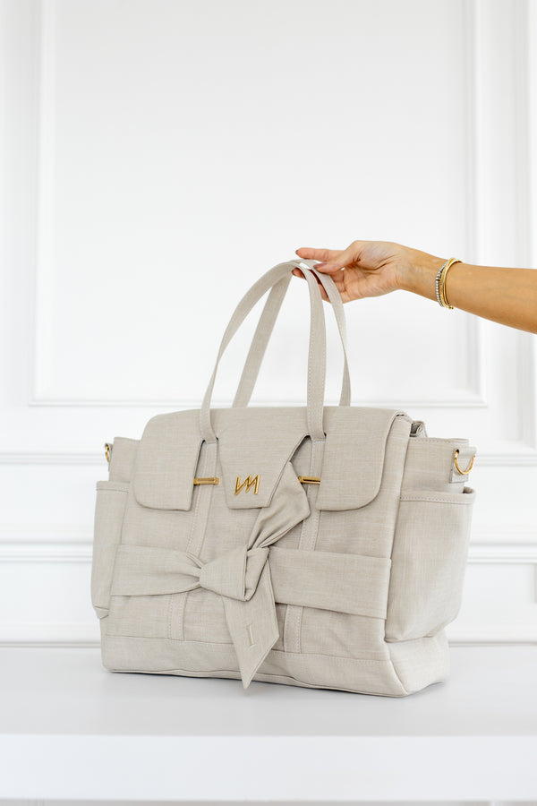 Kit Bolsas Maternidade Nós Bege - Mala de rodinhas, Bolsa Cleo , Frasqueira Termica e Trocador Portátil.