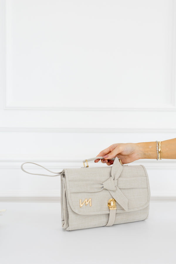 Kit Bolsas Maternidade Nós Bege - Mala de rodinhas, Bolsa Cleo , Frasqueira Termica e Trocador Portátil.