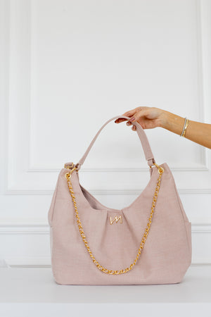 Kit Bolsas Maternidade Nós Rosé - Mala de rodinhas, Bolsa Madeleine, Mochila 2 em 1 e Trocador portátil.