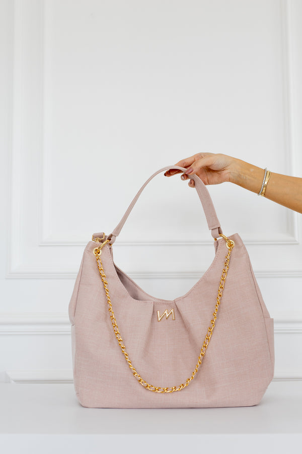 Kit Bolsas Maternidade Nós Rosé - Mala de rodinhas, Bolsa Madeleine, Mochila 2 em 1 e Trocador portátil.