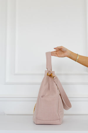 Kit Bolsas Maternidade Nós Rosé - Mala de rodinhas, Bolsa Madeleine, Mochila 2 em 1 e Trocador portátil.