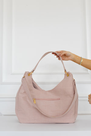 Kit Bolsas Maternidade Nós Rosé - Mala de rodinhas, Bolsa Madeleine, Mochila 2 em 1 e Trocador portátil.