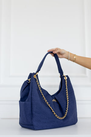 Kit Bolsas Maternidade Nós Marinho - Mala de rodinhas, Bolsa Madeleine, Frasqueira Térmica e Kit Porta Documentos.