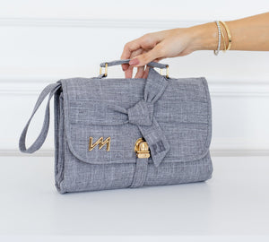 Kit Bolsas Maternidade Nós Cinza - Mala de rodinhas, Bolsa Cleo, Frasqueira térmica e Trocador Portátil