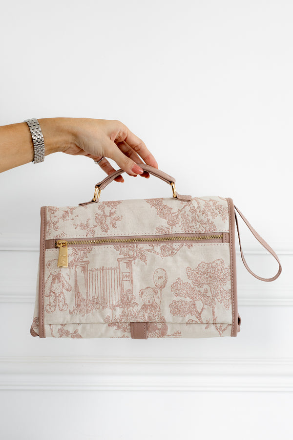 Kit Bolsas Maternidade Le Petit Rosé - Mala de rodinhas, Bolsa Madeleine, Mochila 2 em 1 e trocador portátil.
