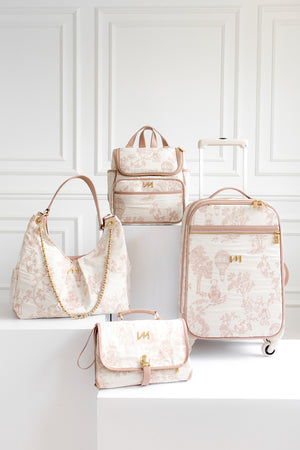 Kit Bolsas Maternidade Le Petit Rosé - Mala de rodinhas, Bolsa Madeleine, Mochila 2 em 1 e trocador portátil.