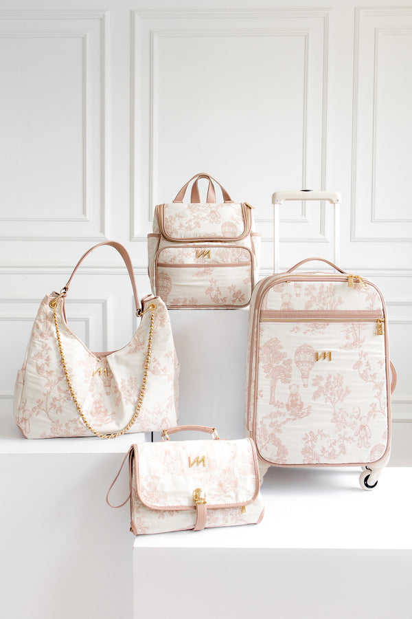 Kit Bolsas Maternidade Le Petit Rosé - Mala de rodinhas, Bolsa Madeleine, Mochila 2 em 1 e trocador portátil.