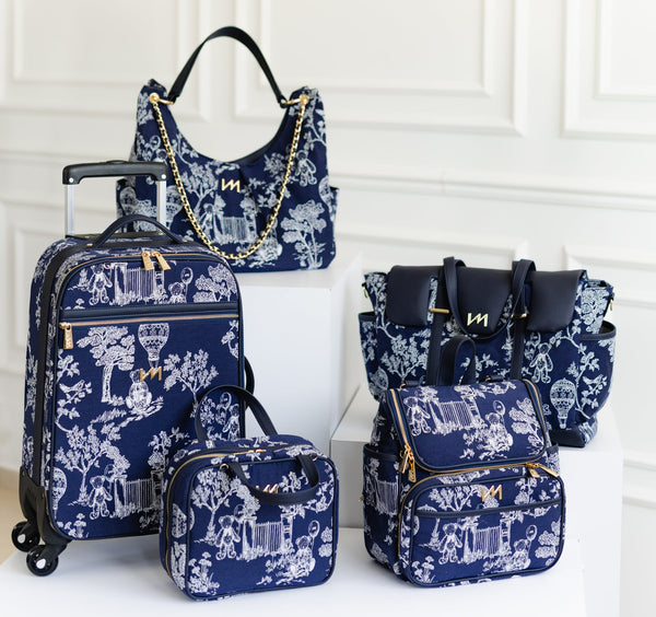 Kit Bolsas Maternidade Le Petit Marinho - Mala de rodinhas, Bolsa Madeleine, Mochila 2 em 1 , Frasqueira térmica e bolsa Cleo