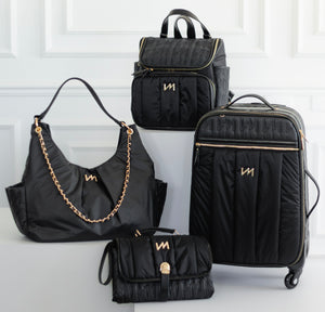 Kit Bolsas Maternidade Urban Chic preto - Mala de rodinhas, Mochila 2 em 1 , Madeleine e trocador portátil.