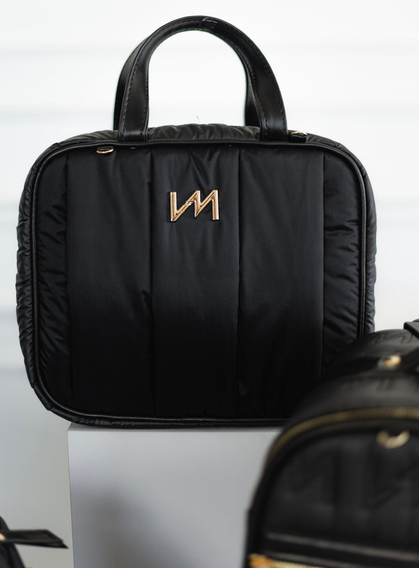 Kit Bolsas Maternidade Urban Chic preto - Mochila Mummy, Bolsa Cleo, Frasqueira térmica e trocador portátil.