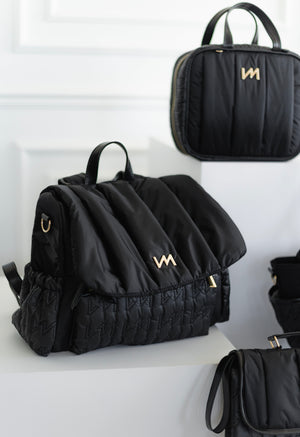 Kit Bolsas Maternidade Urban preto - Mala de rodinhas, mochila Mummy, frasqueira térmica e kit de necessaires.