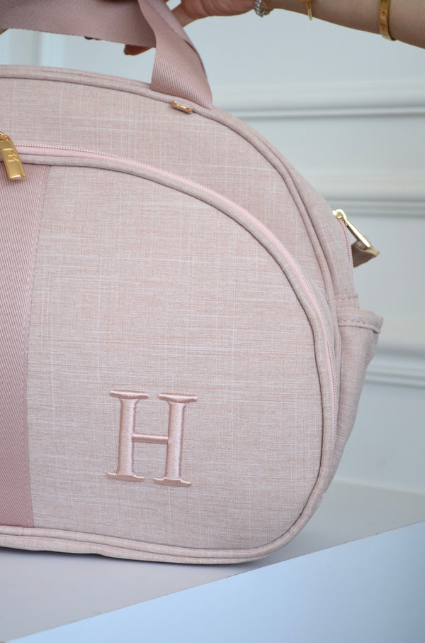 Bolsa Média linho rosé bordado inicial H OUTLET