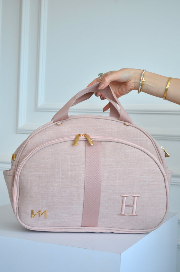 Bolsa Média linho rosé bordado inicial H OUTLET