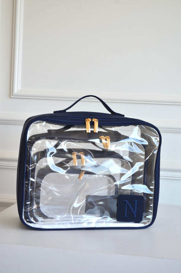 Kit Cristal Linho Marinho bordado inicial N OUTLET