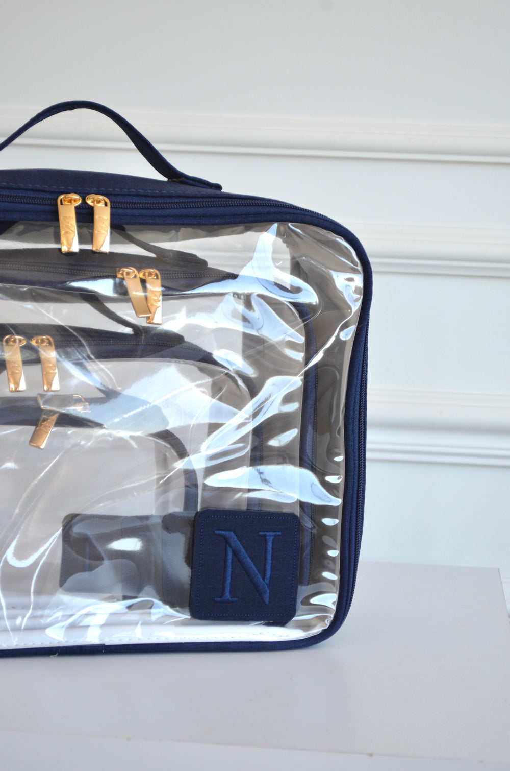 Kit Cristal Linho Marinho bordado inicial N OUTLET