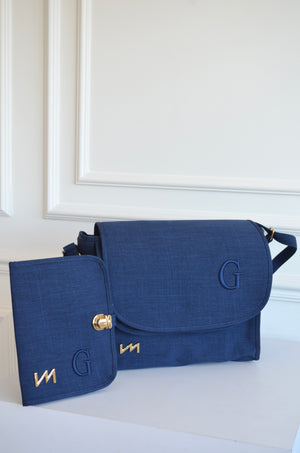Bolsa Louise Linho Marinho com marinho bordado inicial G OUTLET