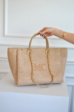 Bolsa Cloé Tressê Palha bordado inicial MC OUTLET