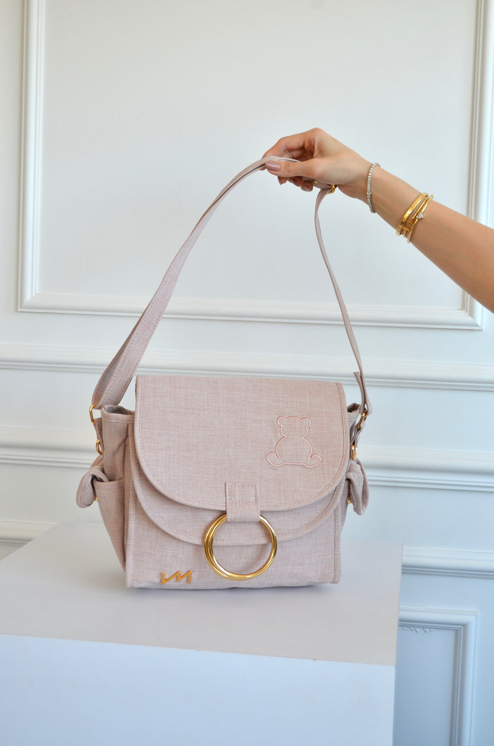 Bolsa Louise Mini Linho rosé bordado urso OUTLET