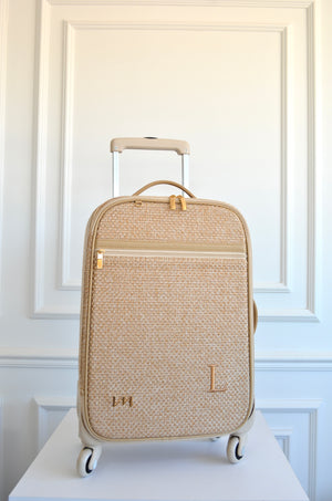 Mala de Rodinhas Tressê Palha bordado inicial L OUTLET