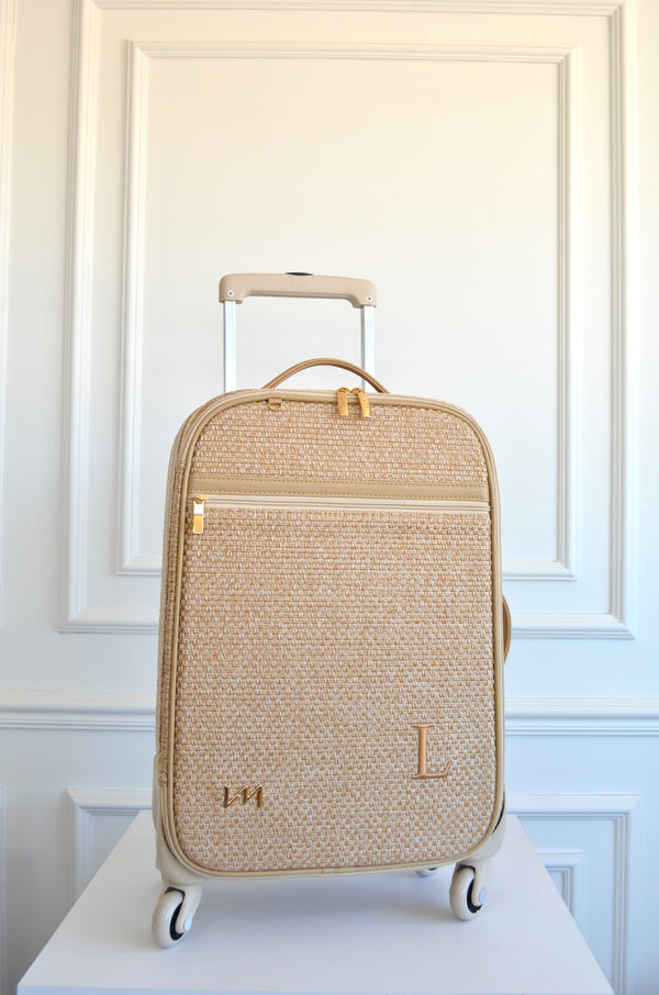 Mala de Rodinhas Tressê Palha bordado inicial L OUTLET