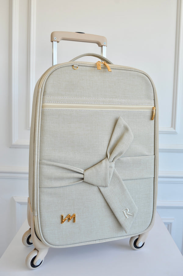 Mala de Rodinhas Nós Bege bordado inicial R OUTLET