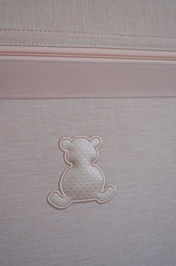 Mala de Rodinhas Glam Rosé com fita rosé bordado urso OUTLET