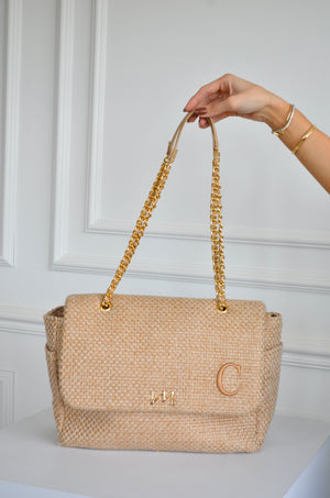 Bolsa Kate Tressê Palha bordado inicial C OUTLET