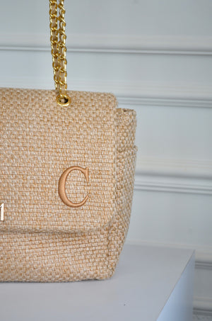 Bolsa Kate Tressê Palha bordado inicial C OUTLET