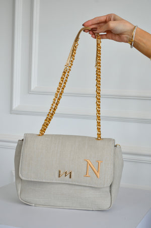 Kate Mini Linho BEGE bordado inicial N OUTLET