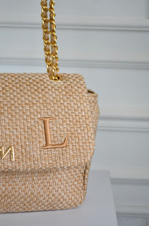 Kate Mini Tressê Palha bordado inicial L OUTLET