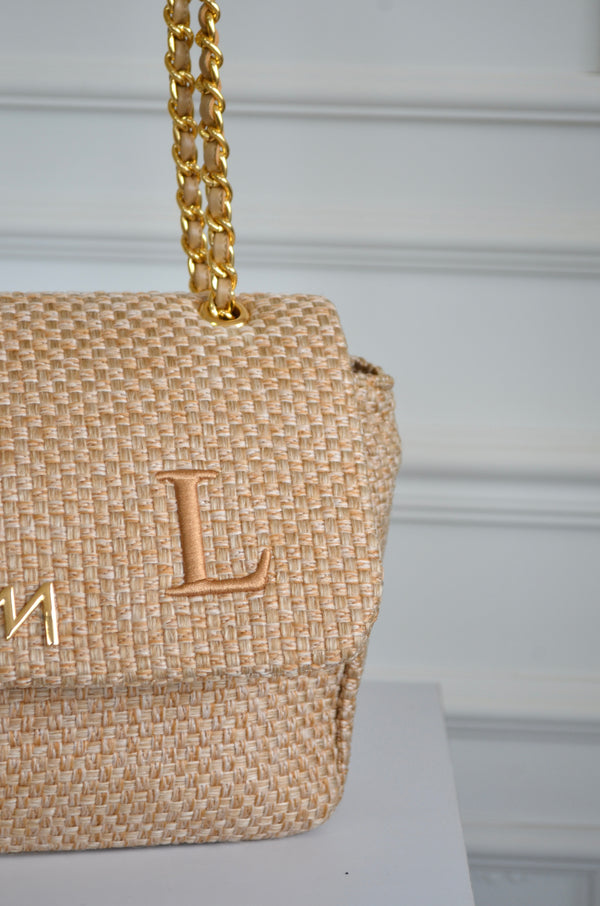 Kate Mini Tressê Palha bordado inicial L OUTLET