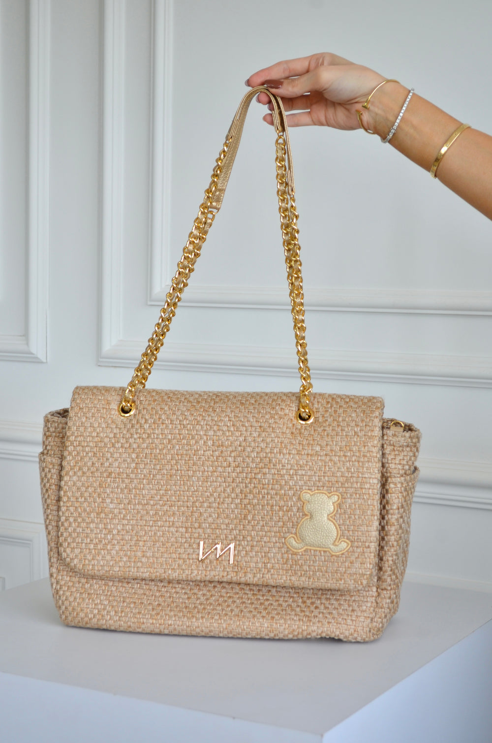 Bolsa Kate Tressê Palha bordado urso OUTLET