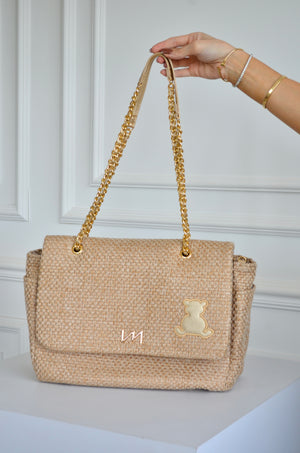 Bolsa Kate Tressê Palha bordado urso OUTLET