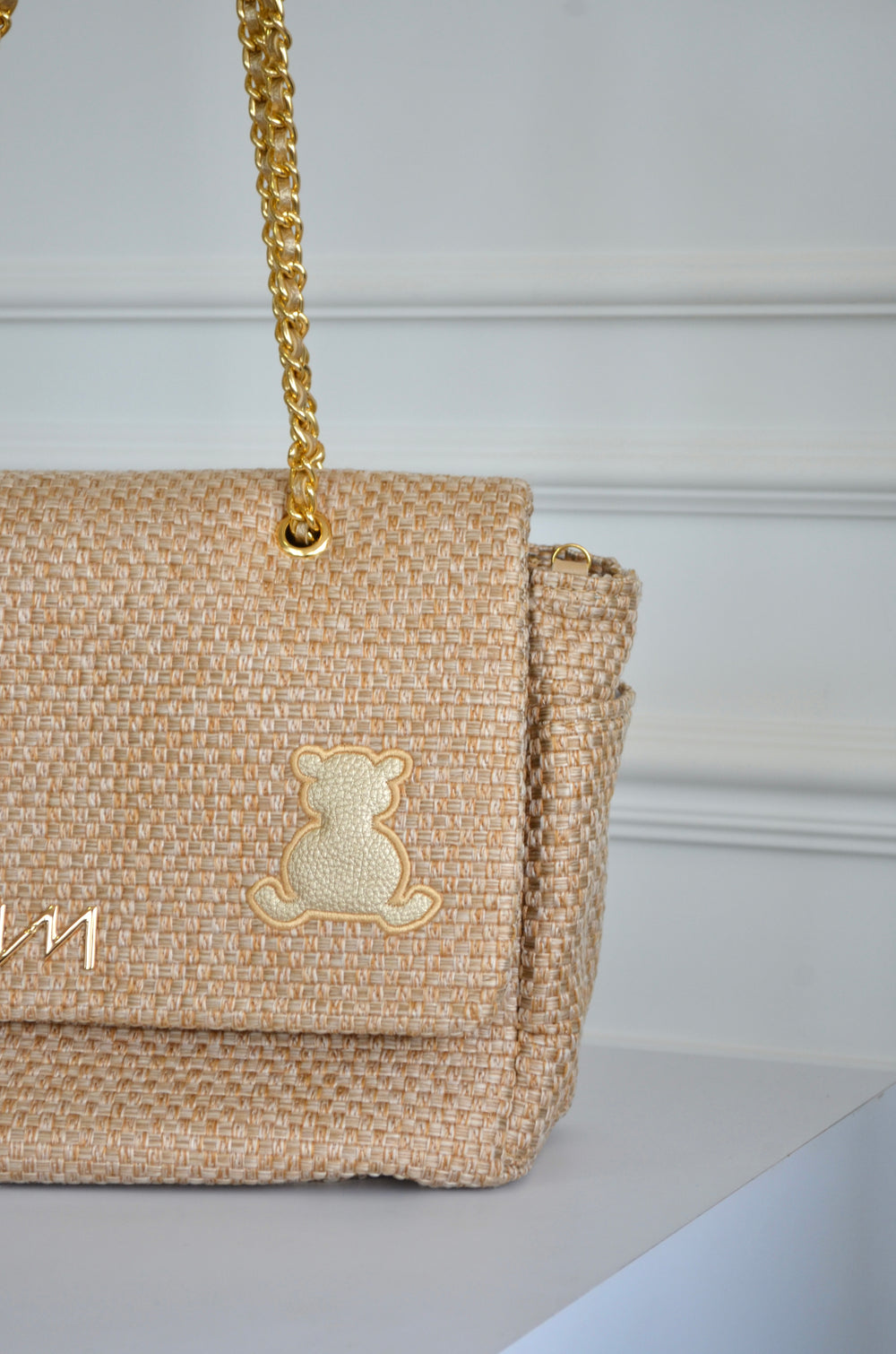 Bolsa Kate Tressê Palha bordado urso OUTLET