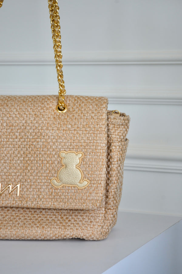 Bolsa Kate Tressê Palha bordado urso OUTLET