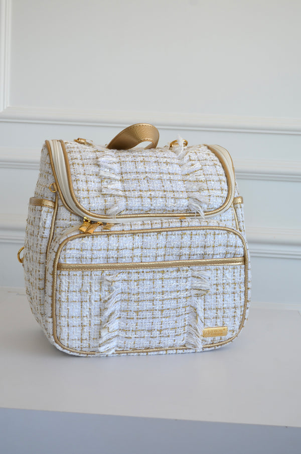 Mochila 2 em 1 Tweed bege com dourado sem bordado OUTLET