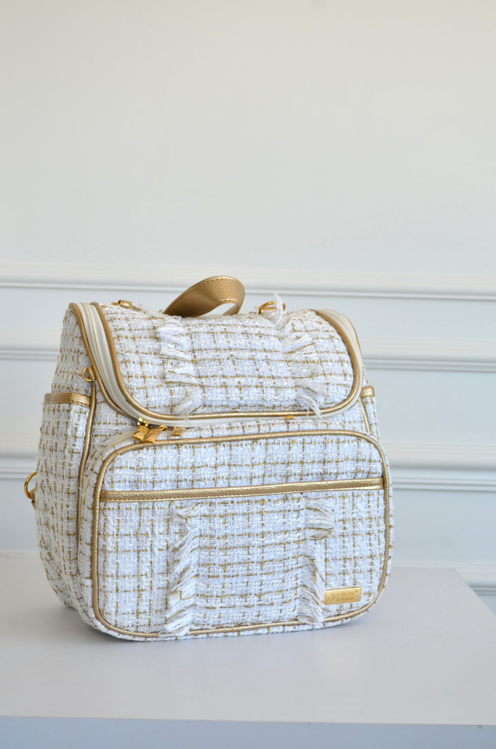 Mochila 2 em 1 Tweed bege com dourado sem bordado OUTLET