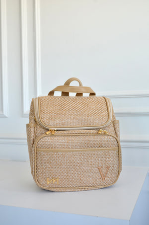 Mochila 2 em 1 tressê palha bordado inicial V OUTLET